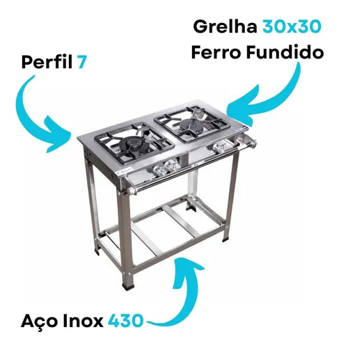 Fogão Industrial 2 Bocas P7 Gás Inox - Js Martins