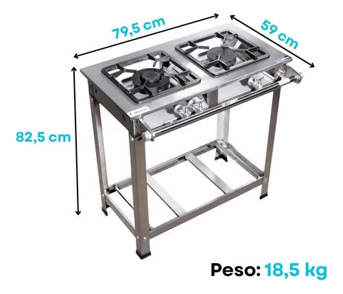 Fogão Industrial 2 Bocas P7 Gás Inox  - Js Martins