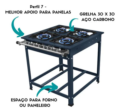 Fogão Industrial Para Cozinha 4 Bocas Baixa Pressão - Js Martins