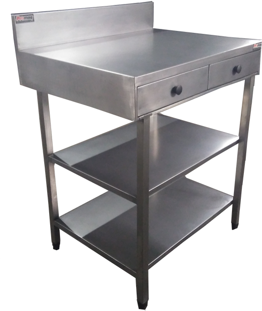 Mesa Com Gavetas E Prateleiras em Aço Inox - Promaq
